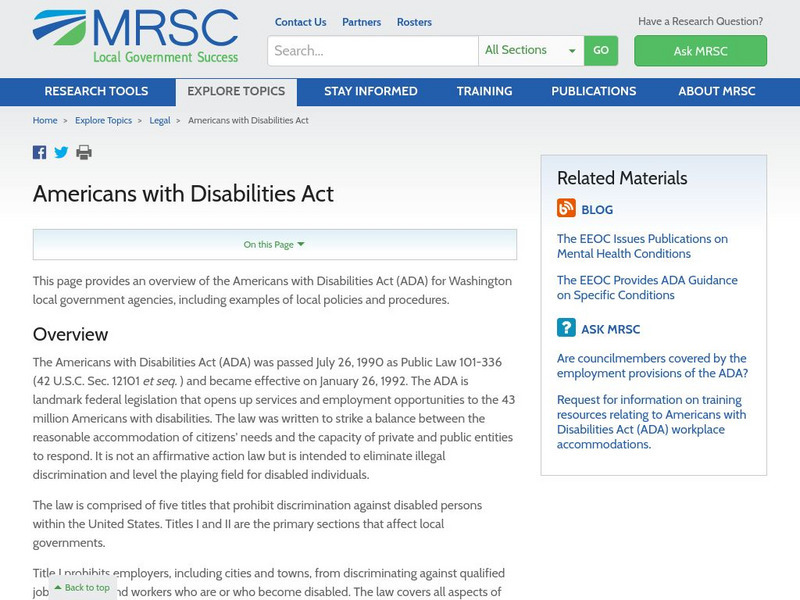 Mrsc: Americans With Disabilities Act Information Website Mrsc: Americans With Disabilities Act Information Website
