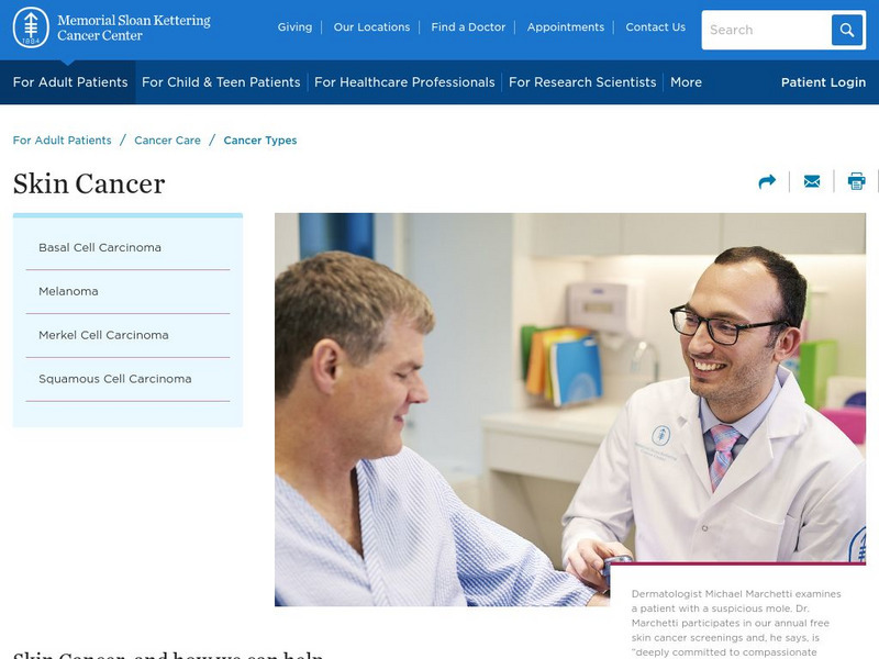 Memorial Sloan Kettering Cancer Center: Skin Cancer Website Memorial Sloan Kettering Cancer Center: Skin Cancer Website