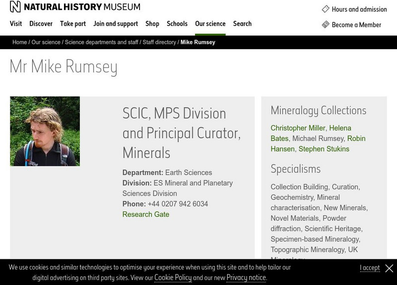 Natural History Museum: Mike Rumsey Mineralogist Activity Natural History Museum: Mike Rumsey Mineralogist Activity