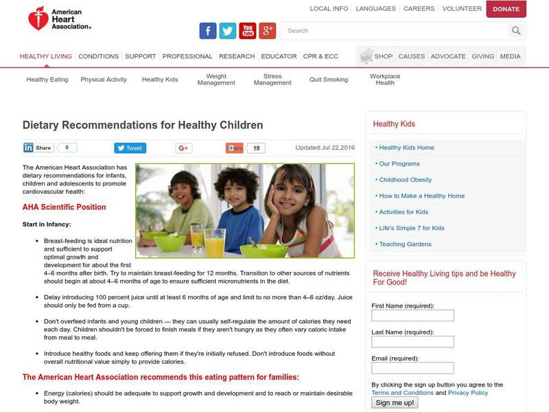 American Heart Association: Getting Healthy: Nutrition: Guidelines for Children Handout American Heart Association: Getting Healthy: Nutrition: Guidelines for Children Handout