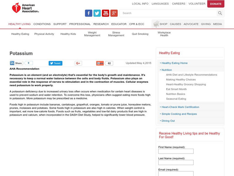 American Heart Association: Getting Healty: Nutrition Center: Potassium Handout