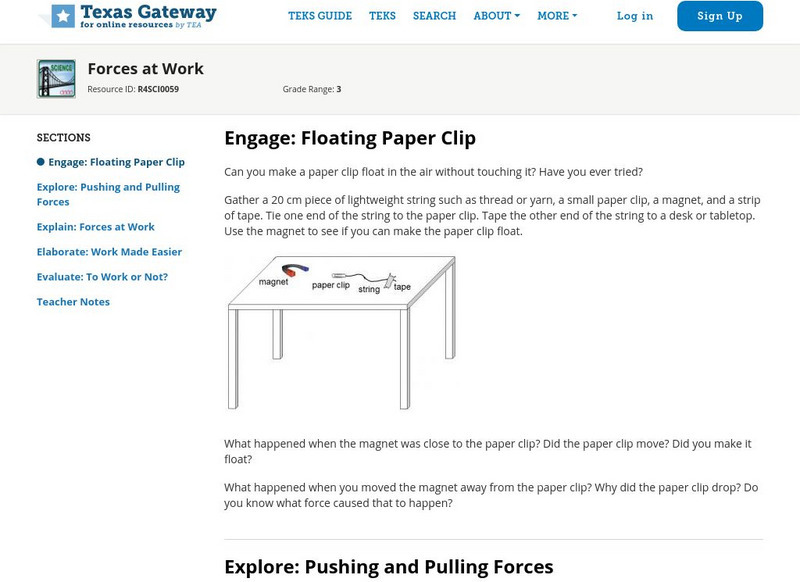 Texas Gateway: Forces at Work Unit Plan