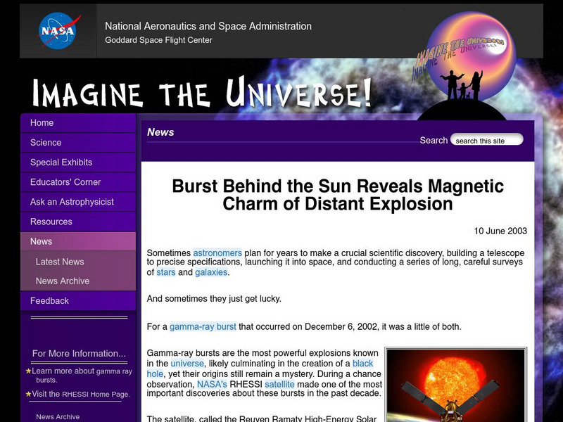 Nasa: Imagine the Universe: "Burst Behind the Sun" Website Nasa: Imagine the Universe: "Burst Behind the Sun" Website