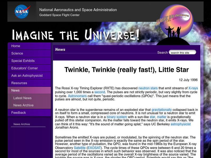 Nasa: Imagine the Universe: "Twinkle, Twinkle (Really Fast!), Little Star" Website Nasa: Imagine the Universe: "Twinkle, Twinkle (Really Fast!), Little Star" Website