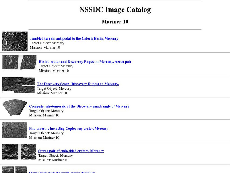 Nasa Space Science Data Archive: Mariner 10 Images Graphic Nasa Space Science Data Archive: Mariner 10 Images Graphic
