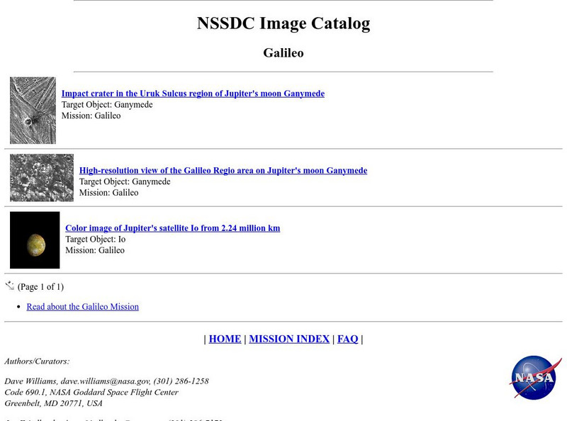 Nasa Space Science Data Archive: Galileo Graphic Nasa Space Science Data Archive: Galileo Graphic