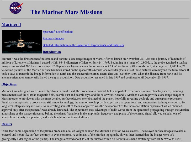 Nasa Space Science Data Archive: The Mariner Missions Website