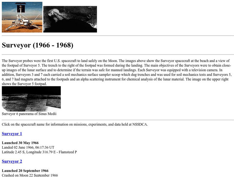 Nasa Space Science Data Archive: Surveyor (1966 1968) Website Nasa Space Science Data Archive: Surveyor (1966 1968) Website