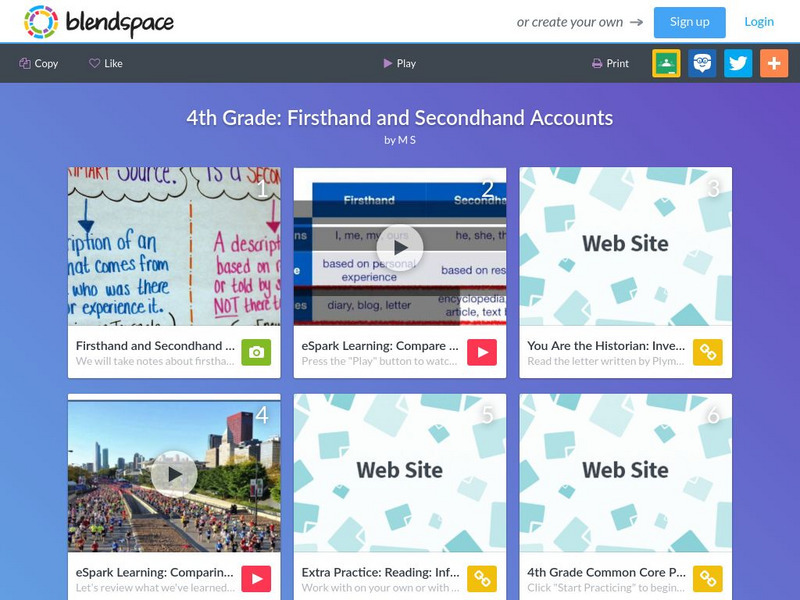 Blendspace: 4th Grade: Firsthand and Secondhand Accounts Unit Plan