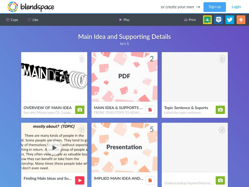 Blendspace: Main Idea and Supporting Details Unit Plan Blendspace: Main Idea and Supporting Details Unit Plan