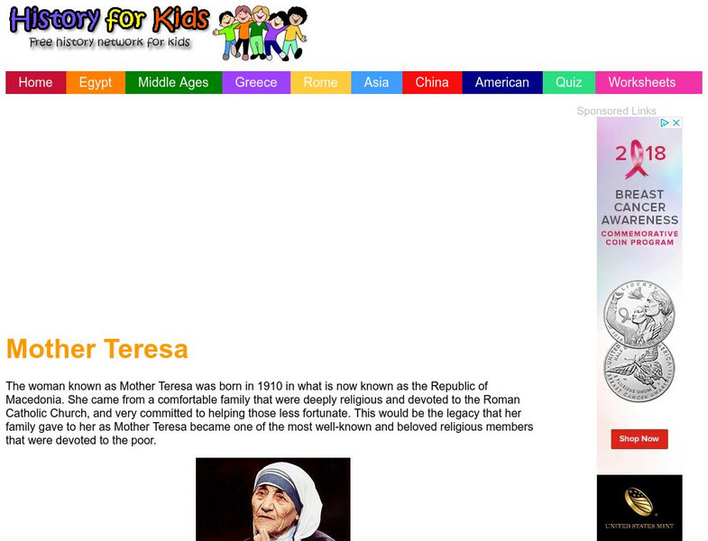 History for Kids: Mother Teresa Handout