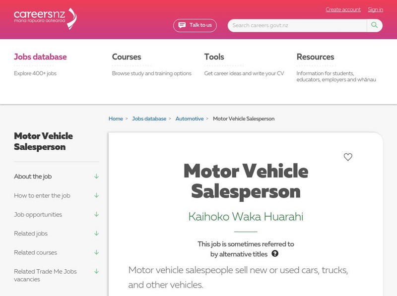Careers New Zealand: Motor Vehicle Salesperson Website