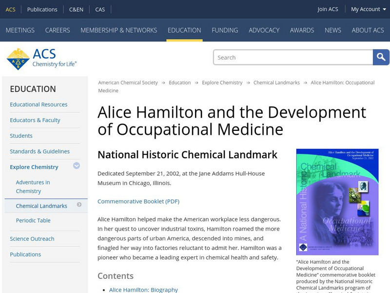 Acs: Alice Hamilton and the Development of Occupational Medicine Website Acs: Alice Hamilton and the Development of Occupational Medicine Website