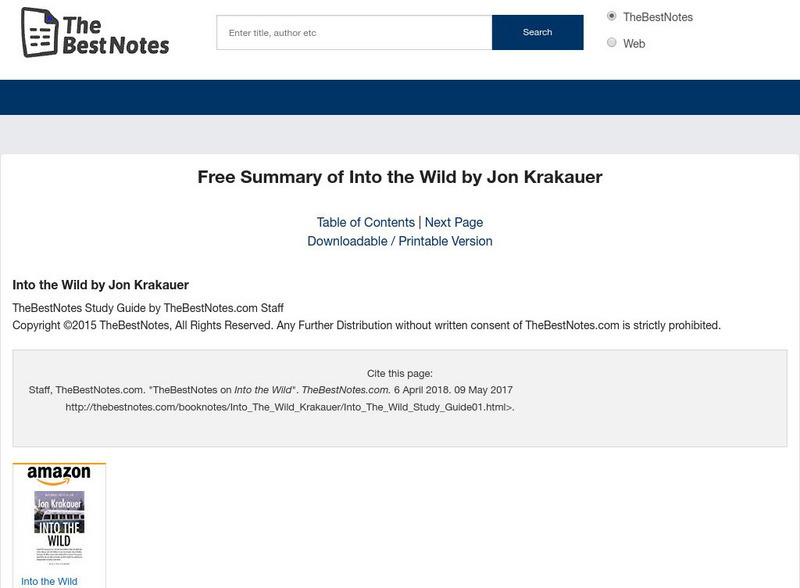 The Best Notes: Into the Wild by Jon Krakauer Unit Plan