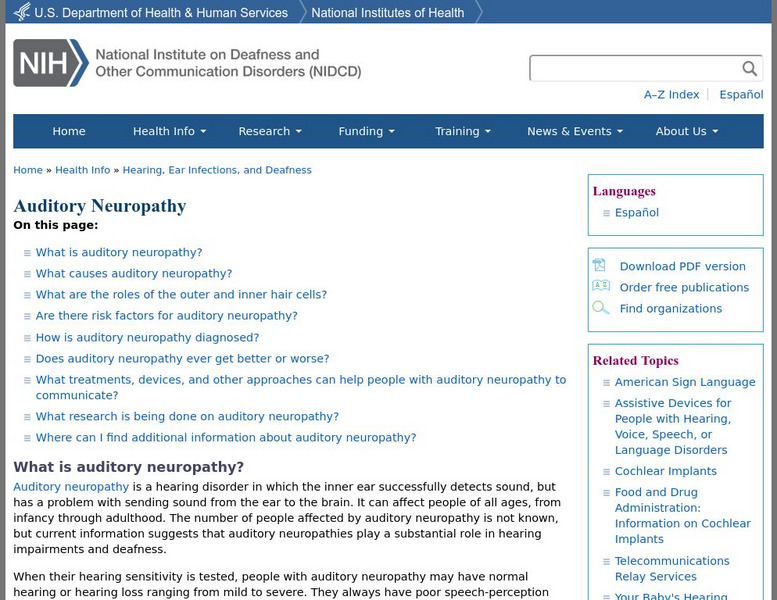 Nidcd: Auditory Neuropathy Handout Nidcd: Auditory Neuropathy Handout