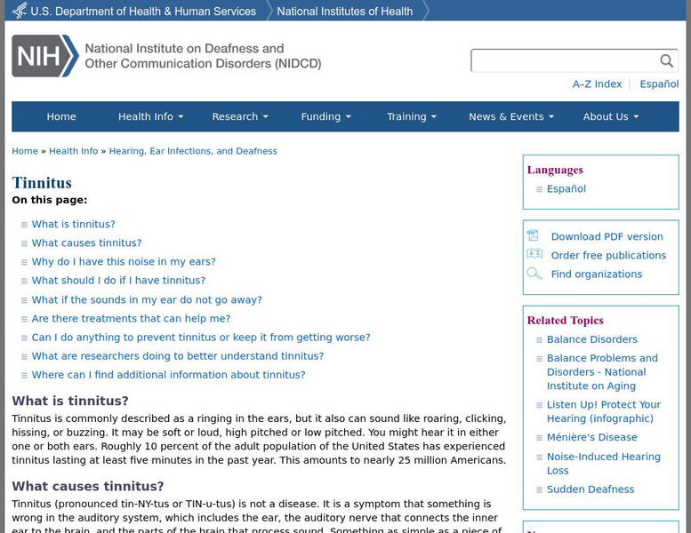 Nidcd: Facts About Tinnitus Handout