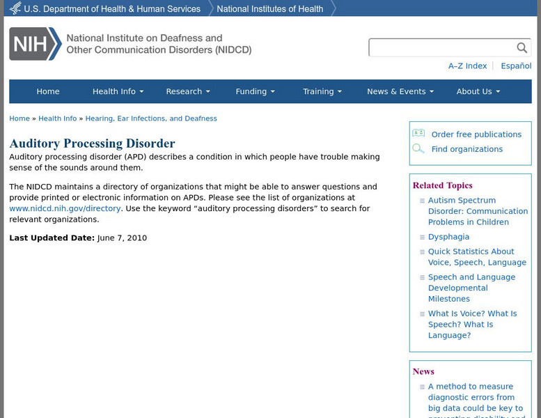 Nidcd: Auditory Processing Disorder in Children Handout