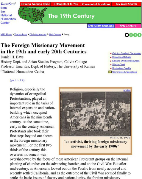 National Humanities Center: Teacher Serve: Foreign Missionary Movement in the 19th and Early 20th Centuries Article National Humanities Center: Teacher Serve: Foreign Missionary Movement in the 19th and Early 20th Centuries Article