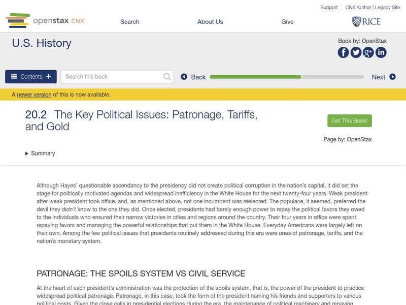Open Stax: Gilded Age 1870 1900: Key Political Issues: Patronage, Tariffs, Gold eBook Open Stax: Gilded Age 1870 1900: Key Political Issues: Patronage, Tariffs, Gold eBook
