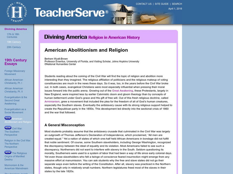 National Humanities Center: Teacher Serve: American Abolitionism and Religion Article National Humanities Center: Teacher Serve: American Abolitionism and Religion Article