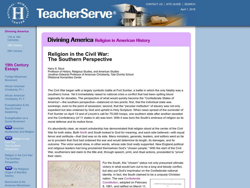 National Humanities Center: Teacher Serve: Religion in the Civil War: The Southern Perspective Article