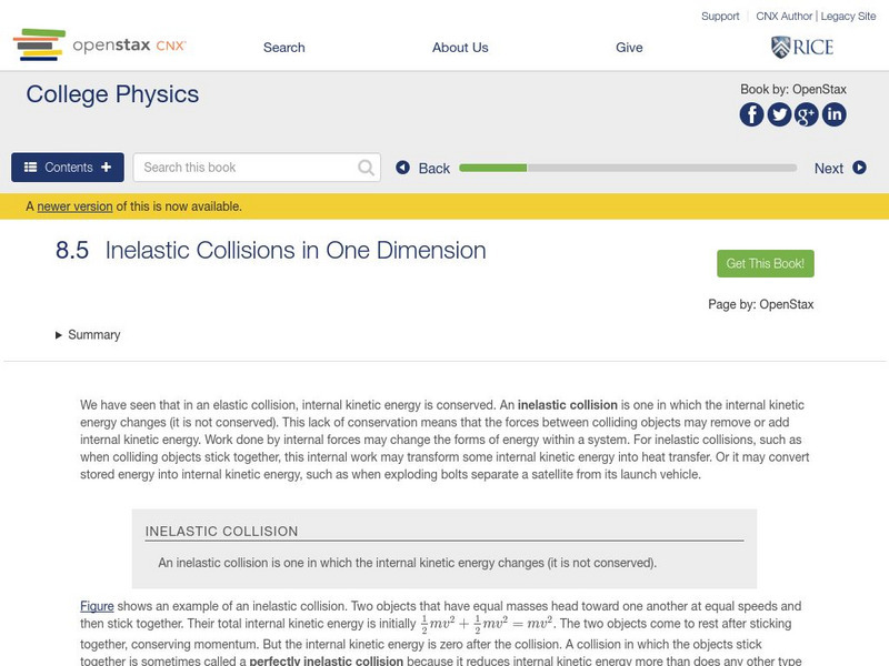 Open Stax: Inelastic Collisions in One Dimension eBook Open Stax: Inelastic Collisions in One Dimension eBook