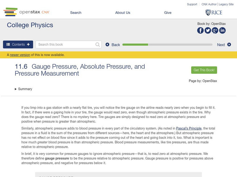 Open Stax: Gauge Pressure, Absolute Pressure, and Pressure Measurement eBook Open Stax: Gauge Pressure, Absolute Pressure, and Pressure Measurement eBook