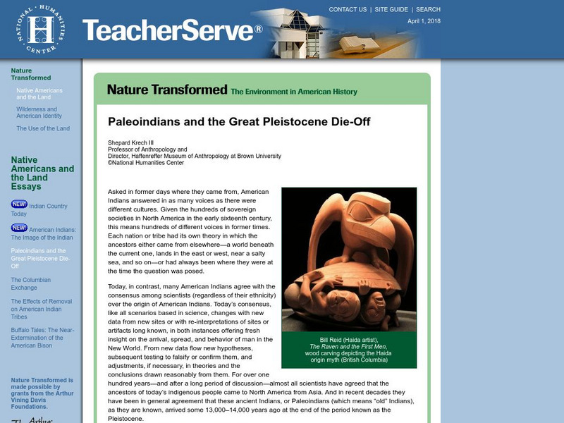 National Humanities Center: Teacher Serve: Paleoindians and the Great Pleistocene Die Off Article National Humanities Center: Teacher Serve: Paleoindians and the Great Pleistocene Die Off Article