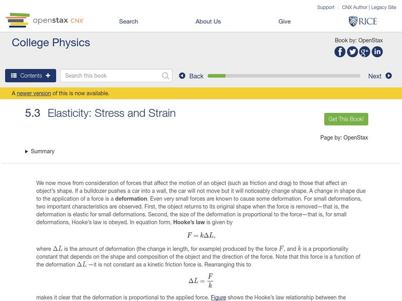 Open Stax: Elasticity: Stress and Strain Unit Plan Open Stax: Elasticity: Stress and Strain Unit Plan