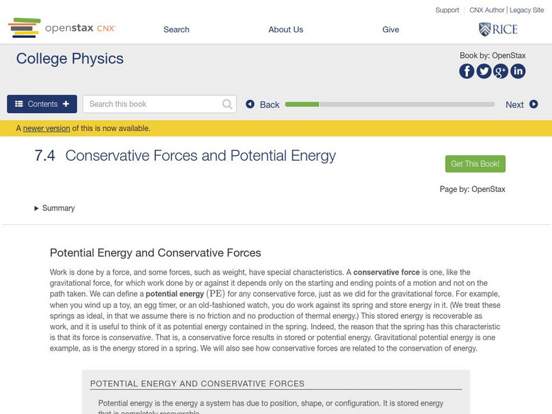 Open Stax: Potential Energy and Conservative Forces Unit Plan Open Stax: Potential Energy and Conservative Forces Unit Plan