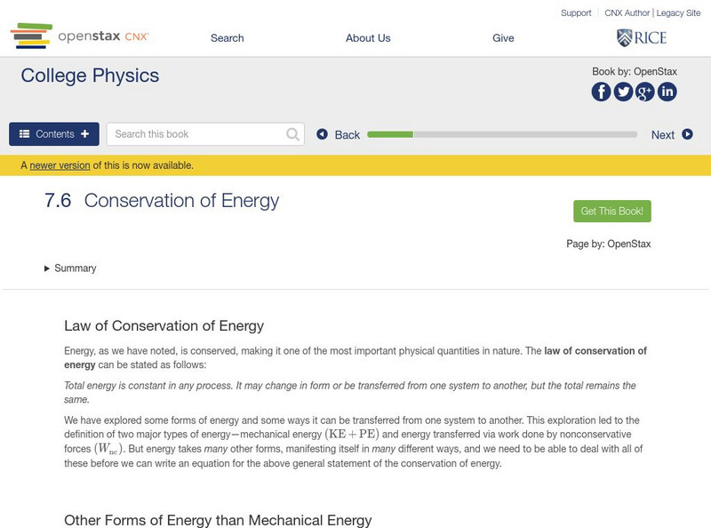Open Stax: Conservation of Energy Unit Plan Open Stax: Conservation of Energy Unit Plan