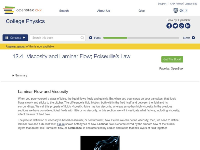 Open Stax: College Physics: Viscosity and Laminar Flow: Poiseuille's Law eBook Open Stax: College Physics: Viscosity and Laminar Flow: Poiseuille's Law eBook
