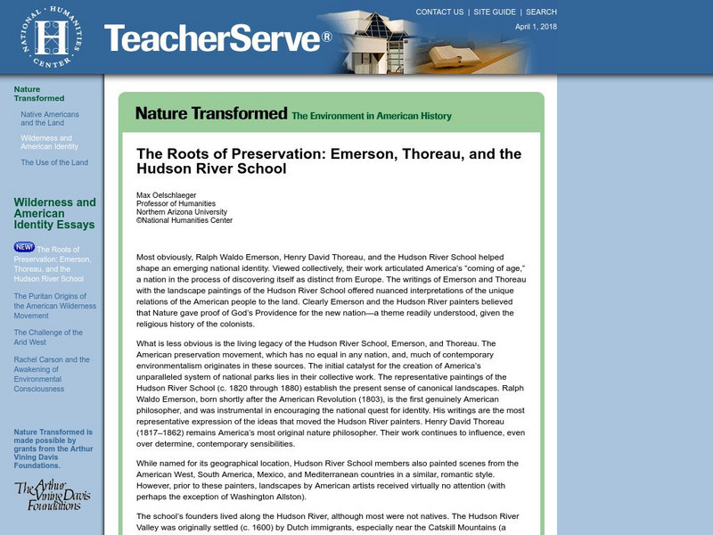 National Humanities Center: Teacher Serve: The Roots of Preservation: Emerson, Thoreau, and the Hudson River School Website