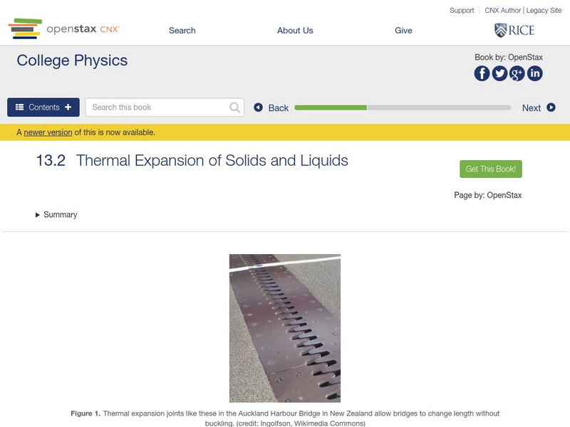 Open Stax: College Physics: Thermal Expansion of Solids and Liquids eBook Open Stax: College Physics: Thermal Expansion of Solids and Liquids eBook