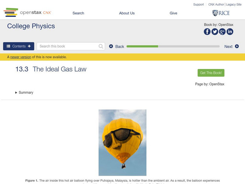 Open Stax: College Physics: The Ideal Gas Law eBook Open Stax: College Physics: The Ideal Gas Law eBook