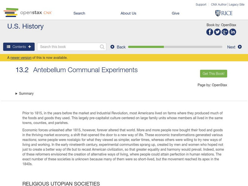 Open Stax: Antebellum Communal Experiments eBook Open Stax: Antebellum Communal Experiments eBook