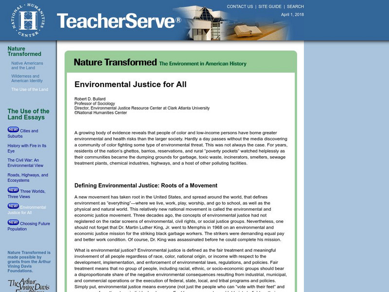 National Humanities Center: Teacher Serve: Environmental Justice for All Website National Humanities Center: Teacher Serve: Environmental Justice for All Website