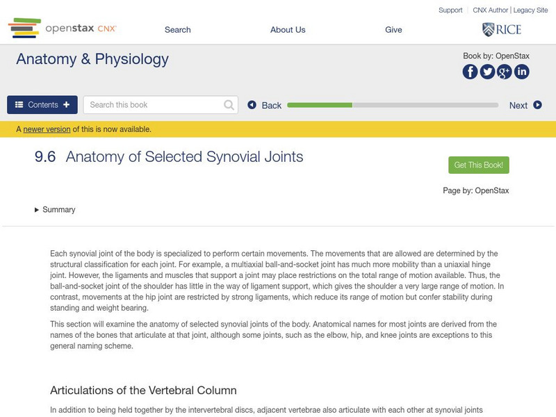 Open Stax: Anatomy of Selected Synovial Joints Unit Plan