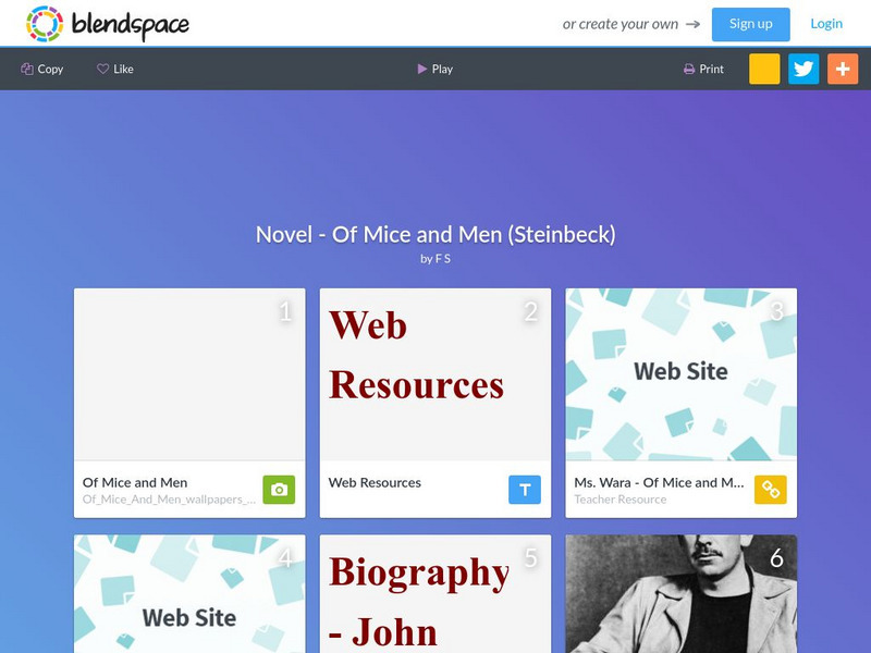 Blendspace: Novel of Mice and Men (Steinbeck) Unit Plan Blendspace: Novel of Mice and Men (Steinbeck) Unit Plan