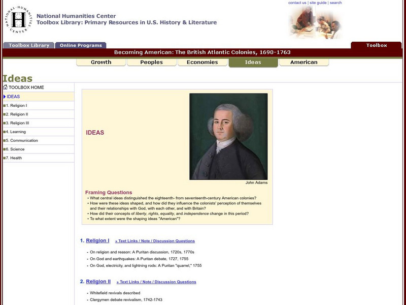National Humanities Center: Toolbox Library: Becoming American: The British Atlantic Colonies, 1690 1730 Primary National Humanities Center: Toolbox Library: Becoming American: The British Atlantic Colonies, 1690 1730 Primary
