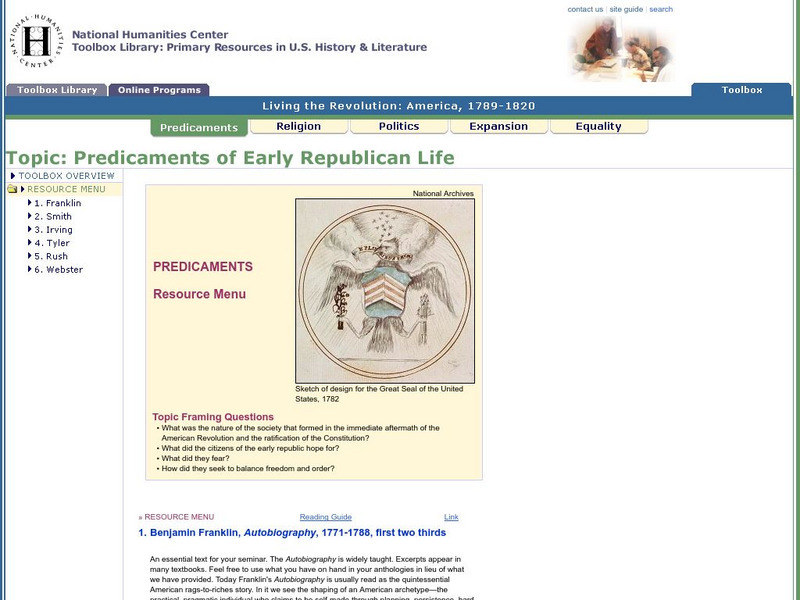 National Humanities Center: Toolbox Library: Predicaments of Early Republican Life Primary National Humanities Center: Toolbox Library: Predicaments of Early Republican Life Primary
