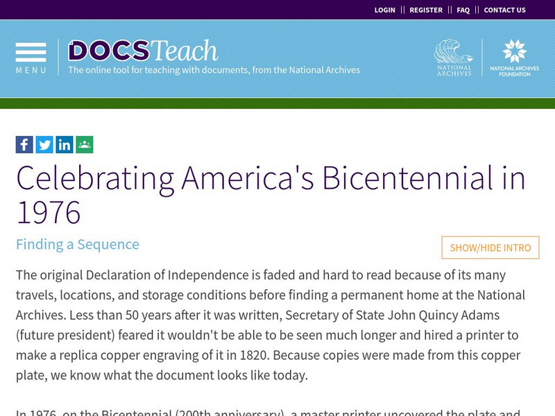 Docsteach: Celebrating America's Bicentennial in 1976 Lesson Plan Docsteach: Celebrating America's Bicentennial in 1976 Lesson Plan