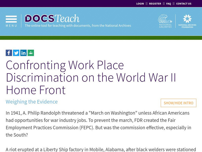 Docsteach: Confronting Work Place Discrimination on the World War Ii Home Front Lesson Plan Docsteach: Confronting Work Place Discrimination on the World War Ii Home Front Lesson Plan