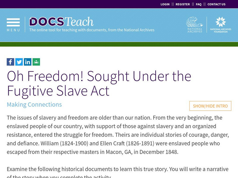 Docsteach: Oh Freedom! Sought Under the Fugitive Slave Act Lesson Plan Docsteach: Oh Freedom! Sought Under the Fugitive Slave Act Lesson Plan
