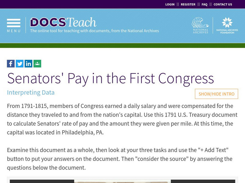 Docsteach: Senators' Pay in the First Congress Lesson Plan Docsteach: Senators' Pay in the First Congress Lesson Plan