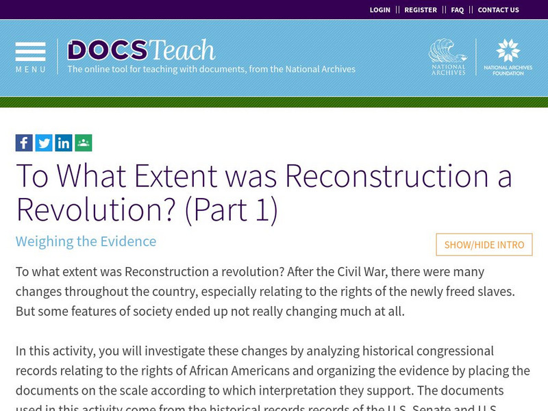 Docsteach: To What Extent Was Reconstruction a Revolution? (Part 1) Lesson Plan Docsteach: To What Extent Was Reconstruction a Revolution? (Part 1) Lesson Plan