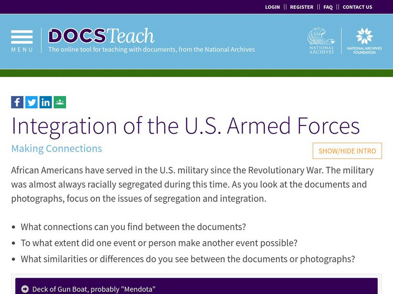 Docsteach: Integration of the u.s. Armed Forces Lesson Plan Docsteach: Integration of the u.s. Armed Forces Lesson Plan