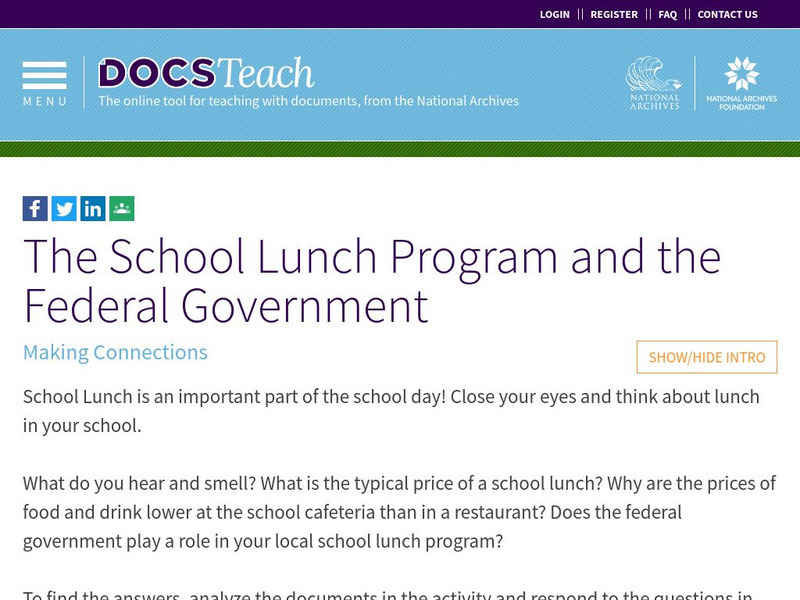 Docsteach: The School Lunch Program and the Federal Government Lesson Plan Docsteach: The School Lunch Program and the Federal Government Lesson Plan