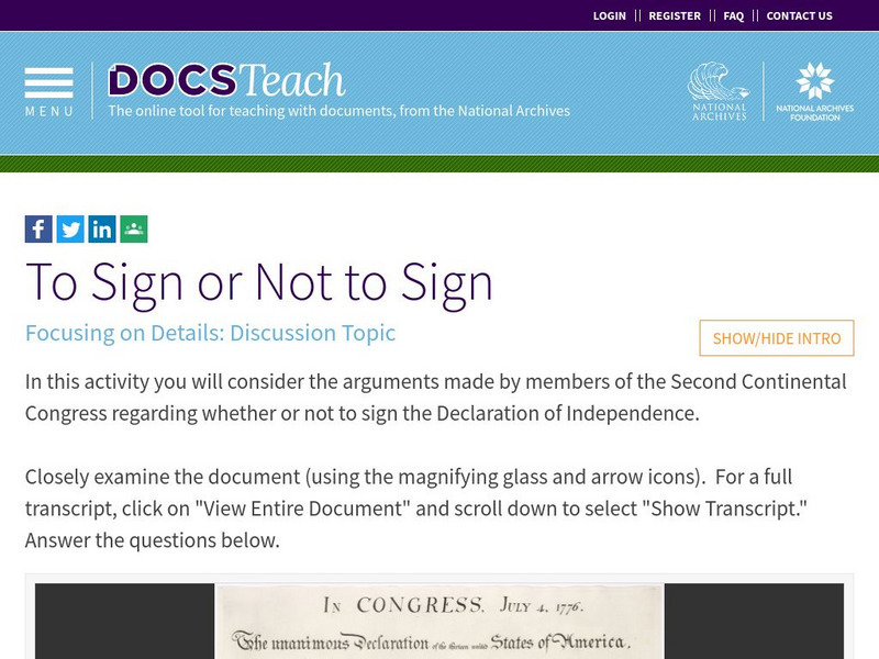 Docsteach: To Sign or Not to Sign Lesson Plan Docsteach: To Sign or Not to Sign Lesson Plan