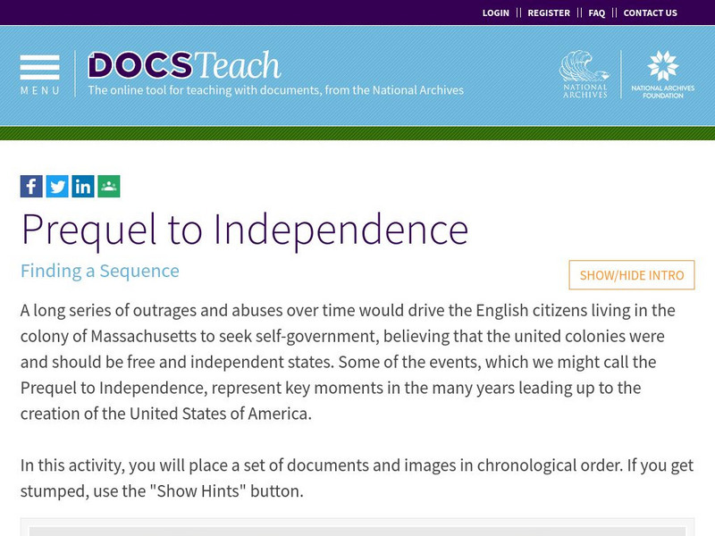Docsteach: Prequel to Independence Lesson Plan Docsteach: Prequel to Independence Lesson Plan